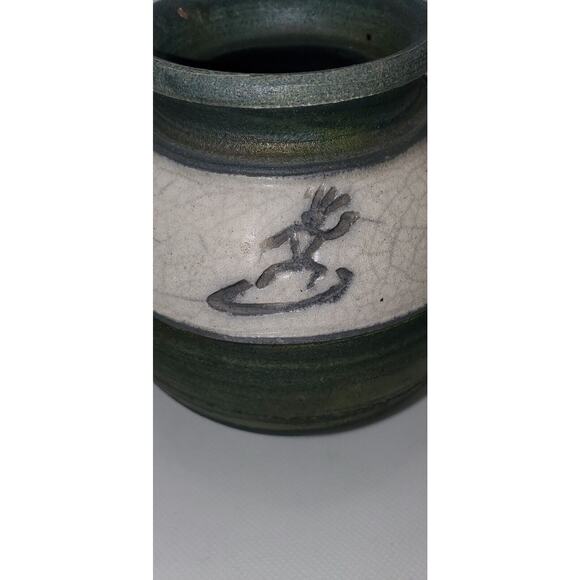 Hawaiian Raku Pottery Vase Signed By C Matti Maui Petroglyphs Faint Chip On Top - Picture 2 of 14